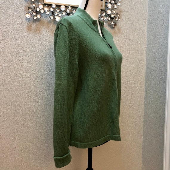 Vintage 90s Classic Pea Green Zip Up Sweater Jack… - image 2
