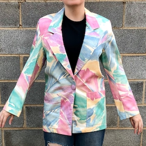 Vintage 80s Multicolor Pastel Blazer (pink, purple, blue, green) - Hamilton 100% Cotton Made in USA Size Women&#39;s 8