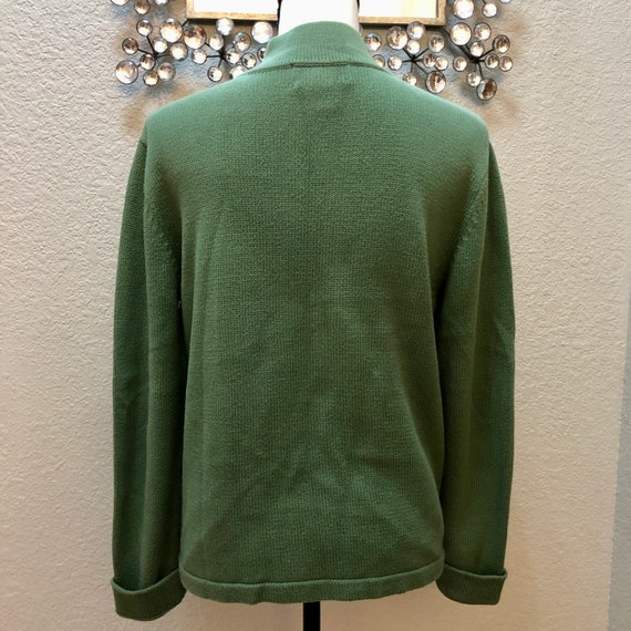 Vintage 90s Classic Pea Green Zip Up Sweater Jack… - image 5