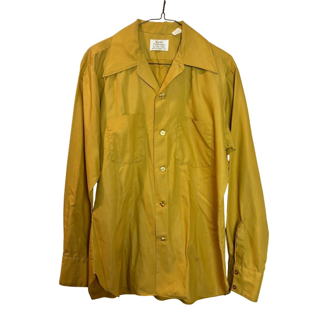 Kent Collection Arrow Mustard Yellow Button Shirt Mens Size Large Disco ...