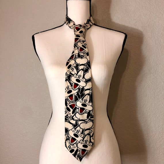 Very Goofy Vintage Black and White Silk Neck Tie … - image 5