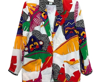 Jordana Blazer Mujer Pequeña Colorido Vintage 90s Mask Tropical Estampado Maximalista