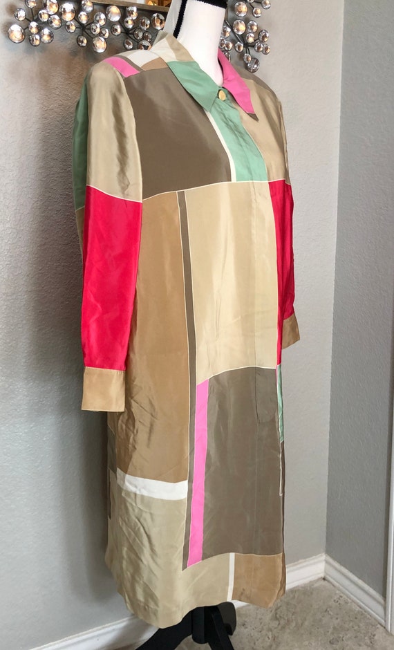 Vintage 1990s Minimalist Color Block Silk Shirtdr… - image 5