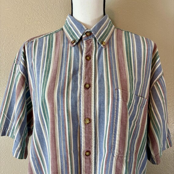 Basic Equipment Striped Button Up Short Sleeve Ca… - image 5