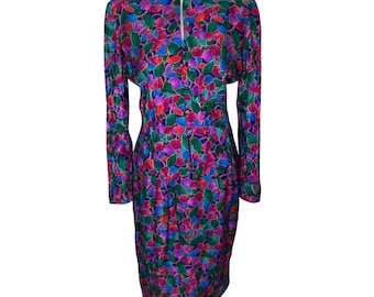 Bold Vintage 80s Abstract Floral Print Silk Skirt Set Womens 6 Adrianna Papell