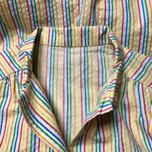 Cute Vintage 80s Rainbow Striped Short Sleeve Button Down Blouse - Size Women's Large (L)