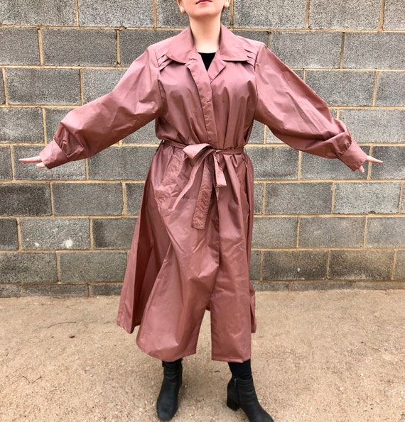 Vintage 70s Dusted Rose Long Rain Jacket/Trench Co