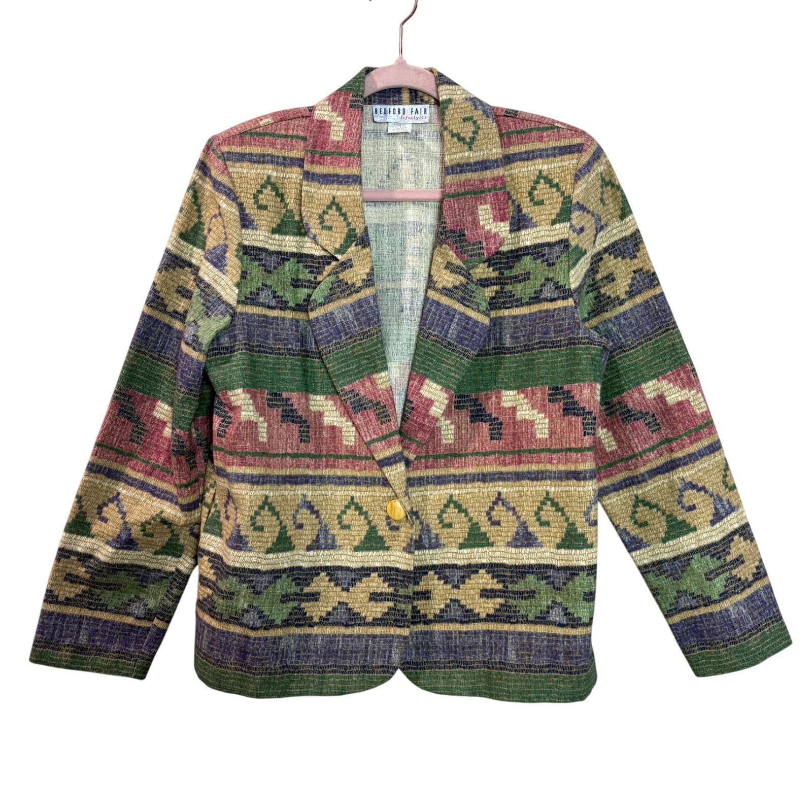 Bedford Fair Aztec Print Open Front Jacket in Ivory & Black