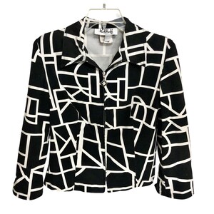 Ribkoff Trends Half Sleeve Jacket Womens 6 (S) Funky Black/White Abstract 90s
