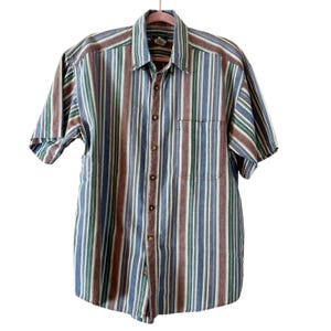 Basic Equipment Striped Button Up Short Sleeve Casual Shirt Size Large L