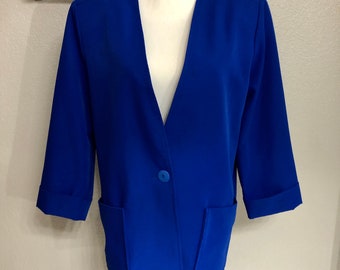 Fun Casual Oversized 80s Single Button Royal Blue Blazer Suit Jacket - Size Women's XL - Donovan-Galvani