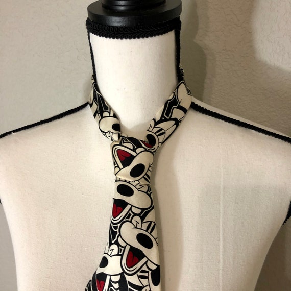 Very Goofy Vintage Black and White Silk Neck Tie … - image 8