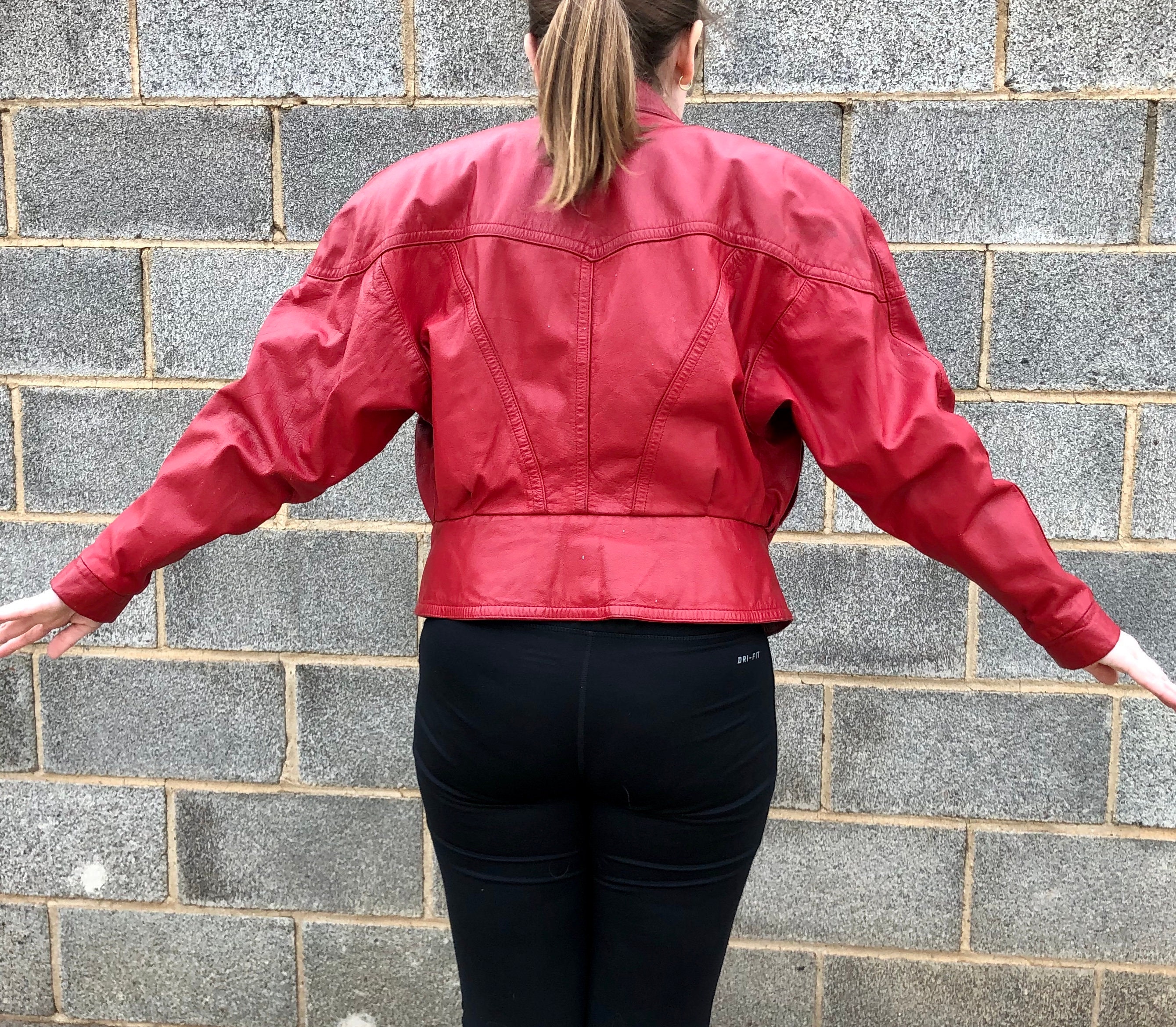 Vintage 80s True Red Leather Dolman Biker Jacket - Pelle Cuir