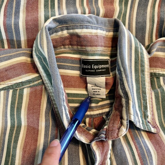 Basic Equipment Striped Button Up Short Sleeve Ca… - image 10