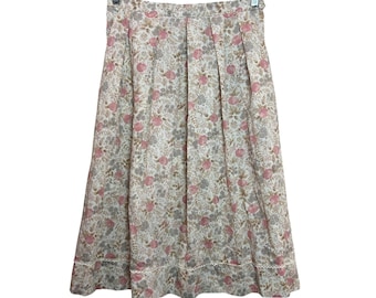 Vintage midi-rok met bloemenprint voor dames, maat M, roze, cottage, prairie, boho, romantisch, retro