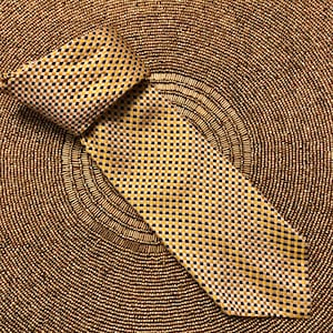 Beautiful Yellow, White, and Black Silk Necktie - Alessandro Originals - 100% Silk