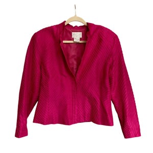 Silk Club Pink Silk Jacket Women's Size Large Ribbed Striped Zipper Vintage
