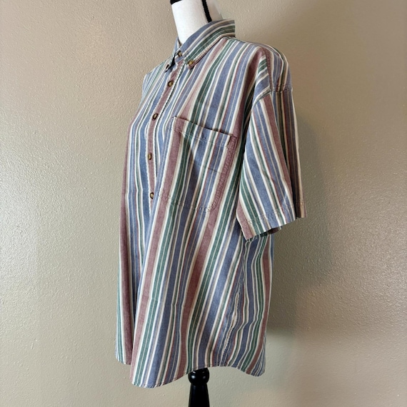 Basic Equipment Striped Button Up Short Sleeve Ca… - image 6