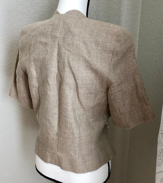 Vintage Linen Short Sleeve Jacket Blouse with Whi… - image 6
