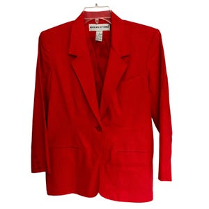 Blazer Adolfo Studio para mujer, talla 6P, talla pequeña, color coral oscuro, clásico, de lino, estilo vintage de los años 90