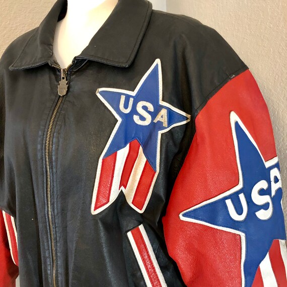 Super Patriotic Vintage USA Leather Bomber Jacket M… Gem