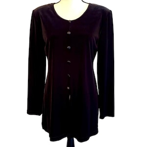 Blusa tipo túnica de terciopelo negra de manga larga, elegante y femenina, talla 8 S