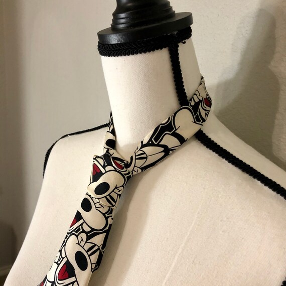 Very Goofy Vintage Black and White Silk Neck Tie … - image 7