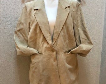 Classic Cream Suede Leather Jacket - Denim & Co 100% Genuine Leather - Size Women's Large (L)