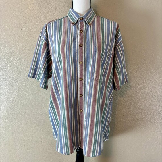 Basic Equipment Striped Button Up Short Sleeve Ca… - image 4