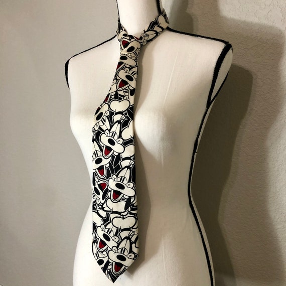 Very Goofy Vintage Black and White Silk Neck Tie … - image 6