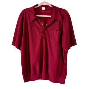 Haband Polo Shirt Textured Knit Short Sleeve Collared Casual Top Men&#39;s Large Red