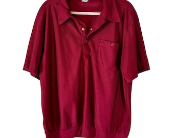 Haband poloshirt getextureerd gebreide casual top met korte mouwen en kraag heren, groot rood