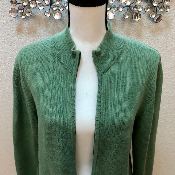 Vintage 90s Classic Pea Green Zip Up Sweater Jack… - image 3