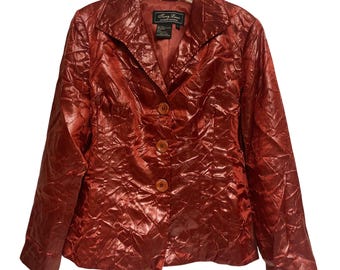 Eind jaren 90 vintage kunstleer rood gekreukt jack Terry Lewis, maat Large L