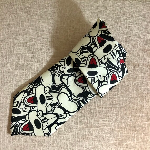 Very Goofy Vintage Black and White Silk Neck Tie … - image 2