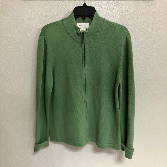 Vintage 90s Classic Pea Green Zip Up Sweater Jack… - image 8