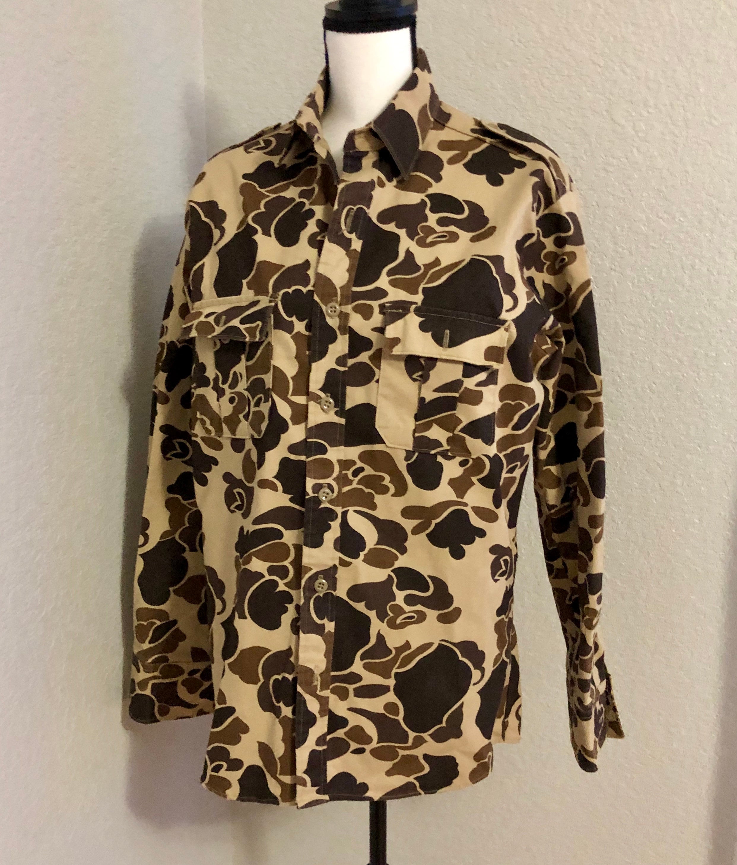 Vintage Brown Abstract Camouflage Button Down Long Sleeve | Etsy