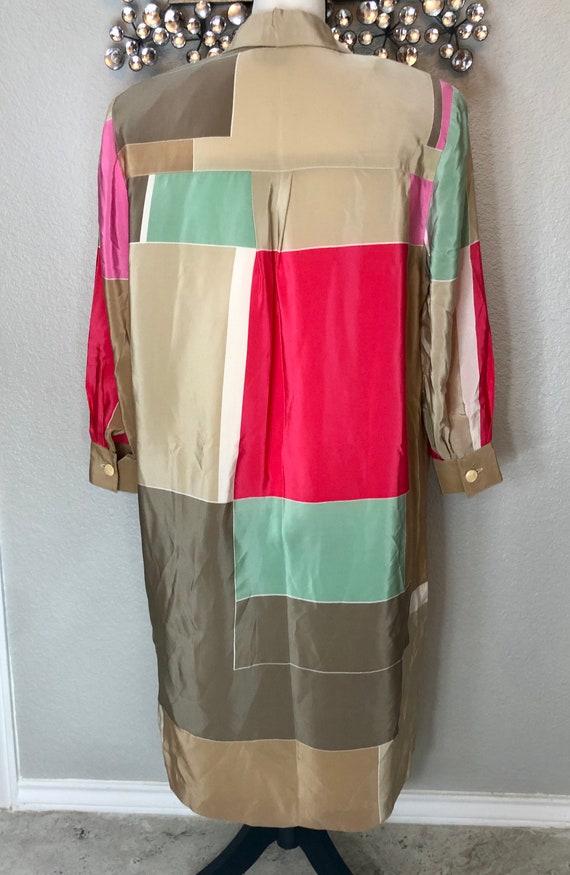 Vintage 1990s Minimalist Color Block Silk Shirtdr… - image 6