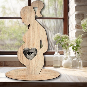 Ultrasound Picture Frame Laser SVG File - Silhouette di donna incinta con coda di cavallo per Glowforge - Baby Shower Decor Gift