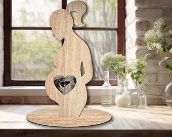 Ultraschall Bilderrahmen Laser SVG Datei - Schwangere Frau Silhouette mit Pferdeschwanz für Glowforge - Baby Shower Decor Geschenk