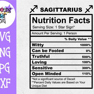 Sagittarius Zodiac Sign Nutrition Facts SVG - Sagittarius SVG