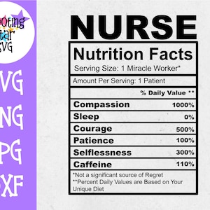 Nurse Nutrition Facts SVG - Dossier CNA Cut pour Cricut et Silhouette
