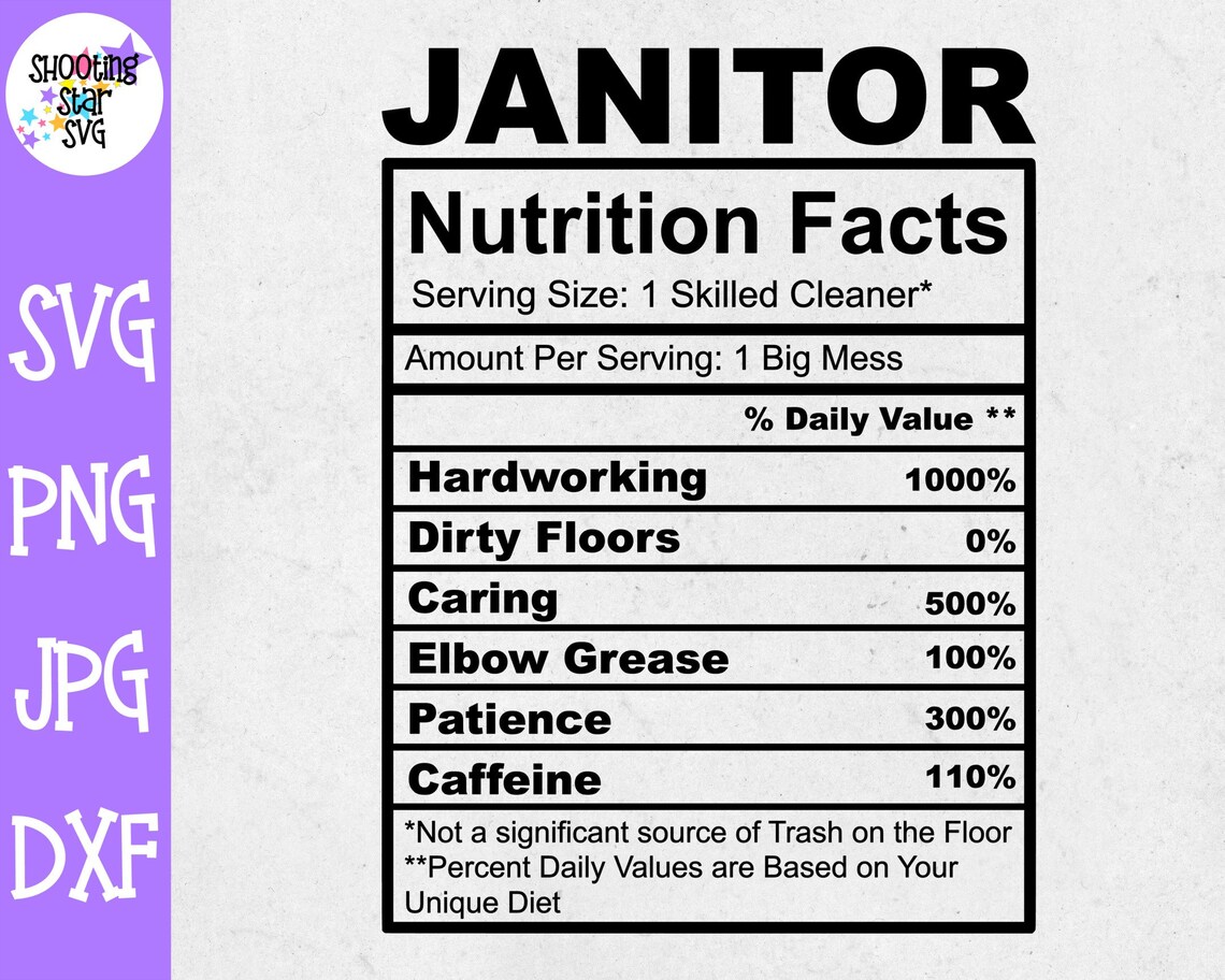 Janitor Nutrition Facts SVG Janitor SVG Etsy