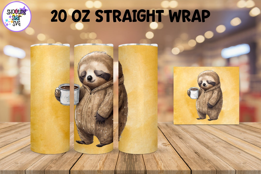 20 Oz Sublimation Tumbler Wrap - Watercolor Sleepy Sloth Holding a ...