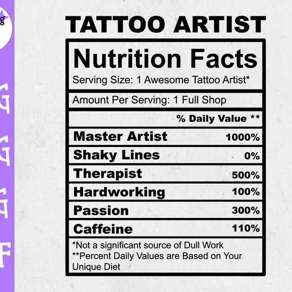 Tattoo Artist Nutrition Facts SVG - Tattoo Artist SVG