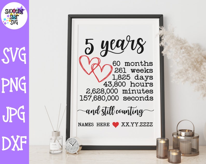 5th Wedding Anniversary SVG Anniversary Milestone SVG Etsy(07)