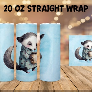 Copo de sublimação de 20 onças - Aquarela Sleepy Possum segurando um café