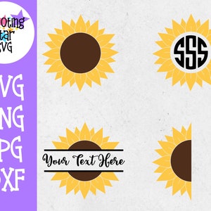 Sunflower SVG Bundle - Sunflower Monogram SVG - Split Sunflower Monogram