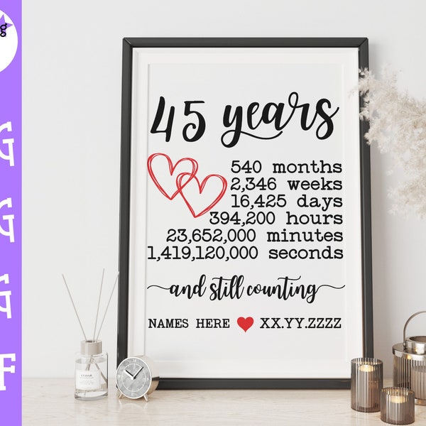 45th Wedding Anniversary SVG - Anniversary Milestone SVG