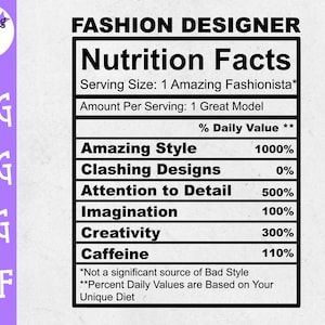Fashion Designer Nutrition Facts SVG - Fashion Designer SVG